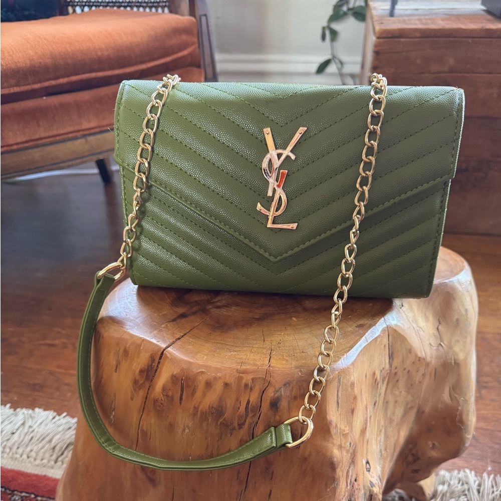 Yves Saint Laurent Olive Green Quilted Shoulder Bag